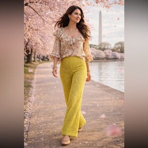 Anthropologie Lime Green Flared Lace Pants size 16 TALL.